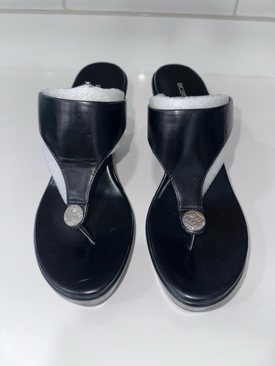 BCBGeneration Shoes - BCBGeneration Black Queenie Thong Wedge Sandals Heels Size 9M